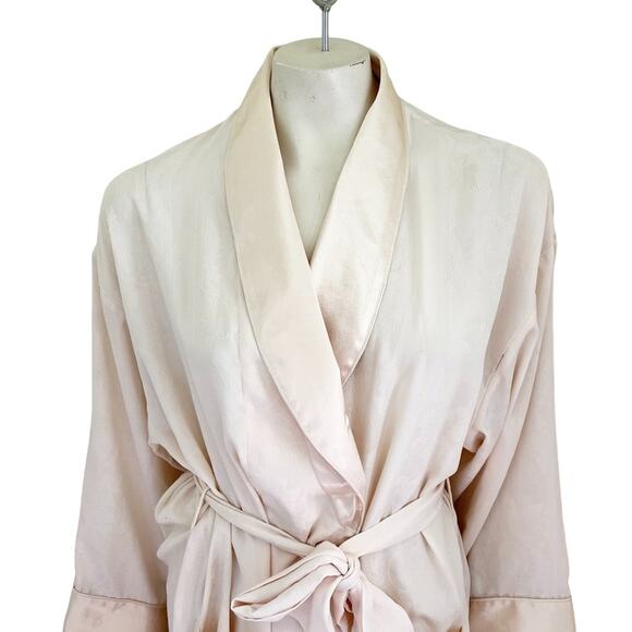 VTG VICTORIA'S SECRET Gold Label Satin Trim Floral Jacquard Kimono Robe SZ L - Picture 2 of 9
